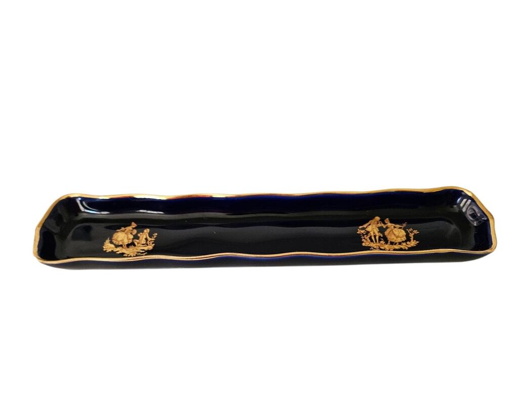 Vintage Limoges France D. Ulmet Cobalt Blue Tray 22K Gold Fragonard